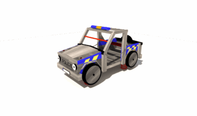 Pružinové houpadlo policejní auto, materiál akát a dub, vyrobená z materiálu akát a dub.
