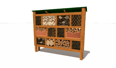Herní prvek od firmy Hřiště hrou z Turnova, hand made. Dřevěný prvek naučný, hmyzí domeček se zelenou střechou široký, vyrobený z akátového a dubového dřeva. Hmyzí domeček se zelenou střechou široký, vyrobený z akátového a dubového dřeva