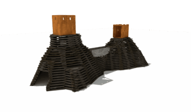 Prolézačka hrad Trosky s věžemi, vyrobená z materiálu akát a dub.