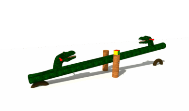 Kládová houpačka dinosaurus zelený, vyrobená z akátu a dubu.