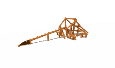 Prolézačka dinosaurus s balančními prvky a šplhací sítí, vyrobená z materiálu akát a dub.