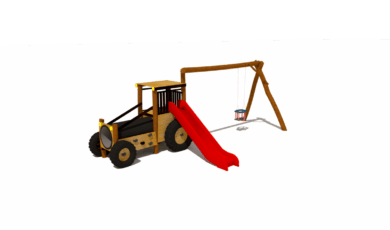 Dřevěná prolézačka TRAKTOR se skluzavkou, lezecími úchyty, tunelem a houpačkou.