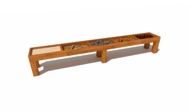 Herní prvek od firmy Hřiště hrou z Turnova, hand made. Dřevěný prvek naučný, smyslový stolek pro hmat, vyrobený z akátového a dubového dřeva. Smyslový stolek pro hmat, vyrobený z akátového a dubového dřeva.
